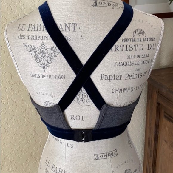 Alexander Wang Midnight Blue Velvet Trim Gray Bra - Picture 5 of 6
